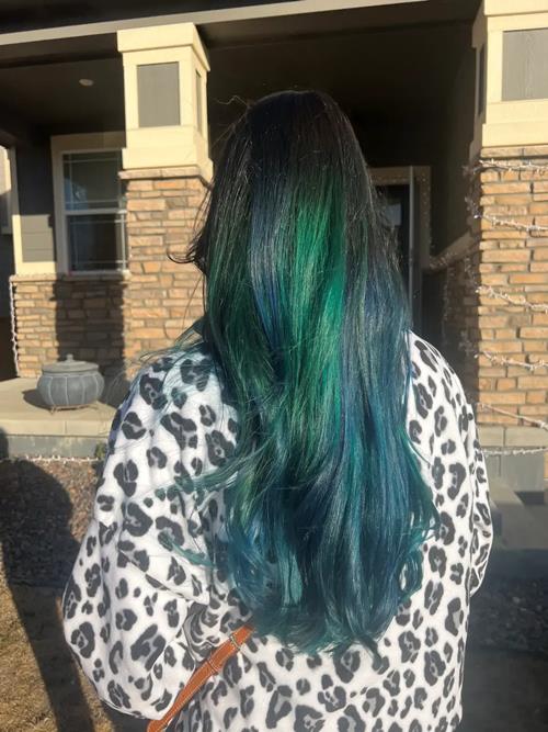 Denver hair extensions, Denver Colorado. Dark mermaid hair.